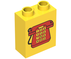 Duplo, Brick 1 x 2 x 2 with Telephone Pattern 1, Red