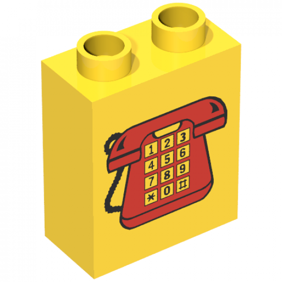 Duplo, Brick 1 x 2 x 2 with Telephone Pattern 1, Red
