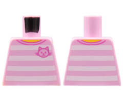 Torso T-Shirt with 4 White Horizontal Stripes Front and Back with Cat Pattern