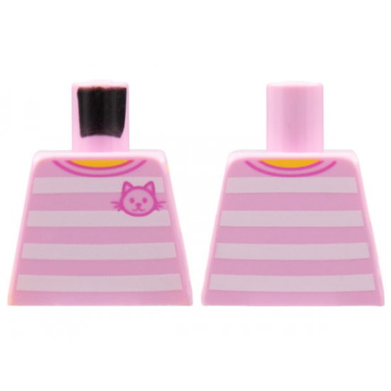 Torso T-Shirt with 4 White Horizontal Stripes Front and Back with Cat Pattern