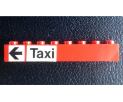 Brick 1 x 8 with Black 'Taxi' and Arrow on White Background Pattern (Stickers) - Set 148