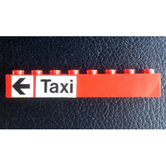 Brick 1 x 8 with Black 'Taxi' and Arrow on White Background Pattern (Stickers) - Set 148