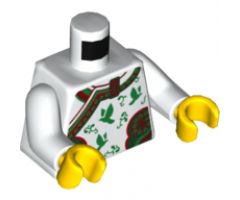 Torso Kimono Robe with Ornate Red and Green Trim, Birds and Flowers Pattern / White Arms / Yellow Hands