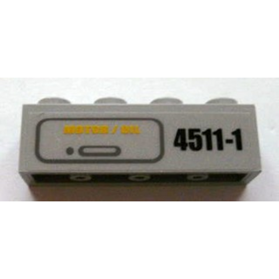 Brick 1 x 4 with 'MOTOR / OIL' and '4511-1' Pattern (Sticker) - Sets 4511 / 10157