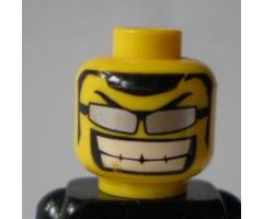 Minifigure, Head Glasses with Thin Silver Sunglasses, Big Grin Pattern - Blocked Open Stud