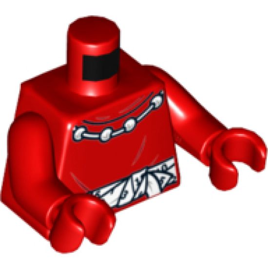 Torso Shirt with Round Collar, Necklace with 4 Beads and White Tied Belt with Calendar Numbers Pattern / Red Arms / Red Hands