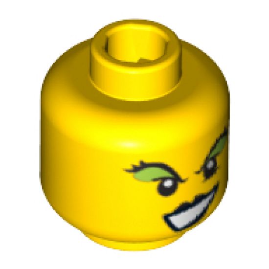 Minifigure, Head Female with Black Lips, Green Eye Shadow Pattern - Blocked Open Stud
