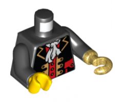Torso Pirate Captain with White Ascot Front, 2011 The LEGO Store Pleasanton, CA Back Pattern / Black Arms / Yellow Hand Right / Pearl Gold Hook Left