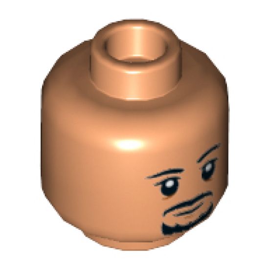 Minifigure, Head Dual Sided Black Eyebrows, Moustache and Goatee, White Pupils, Neutral / Angry Pattern - Hollow Stud