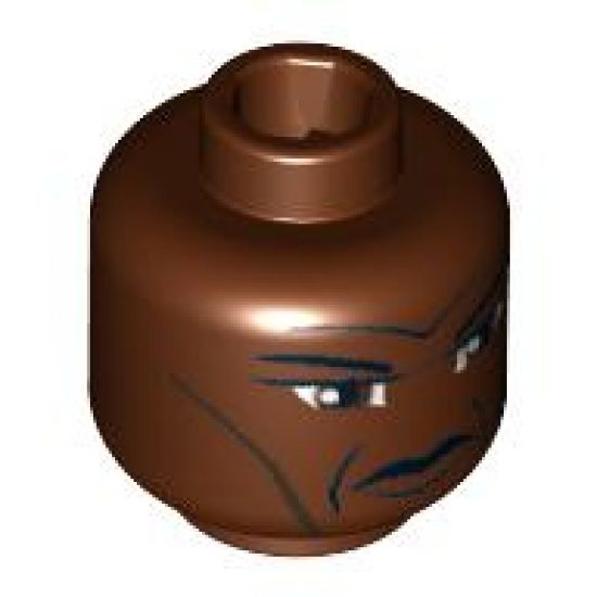 Minifigure, Head Male Forehead and Cheek Lines, Furrowed Brow Pattern (SW Clone Wars Mace) - Blocked Open Stud