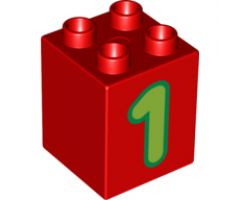 Duplo, Brick 2 x 2 x 2 with Number 1 Lime Pattern