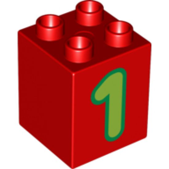 Duplo, Brick 2 x 2 x 2 with Number 1 Lime Pattern