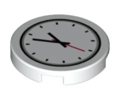 Tile, Round 2 x 2 with Bottom Stud Holder with Clock and Red and Black Hands Pattern