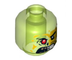 Minifigure, Head Alien Split Face Angry, Normal Left Side with Yellow Skin and Stubble, Burned Right Side with Red Eye Pattern - Hollow Stud