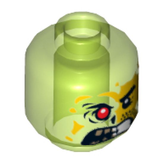Minifigure, Head Alien Split Face Angry, Normal Left Side with Yellow Skin and Stubble, Burned Right Side with Red Eye Pattern - Hollow Stud