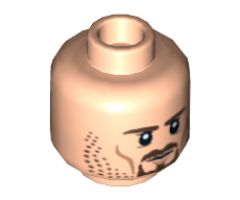 Minifigure, Head Dual Sided LotR Aragorn Brown Beard and Stubble Stern / Frown with Teeth Pattern - Hollow Stud
