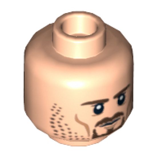 Minifigure, Head Dual Sided LotR Aragorn Brown Beard and Stubble Stern / Frown with Teeth Pattern - Hollow Stud
