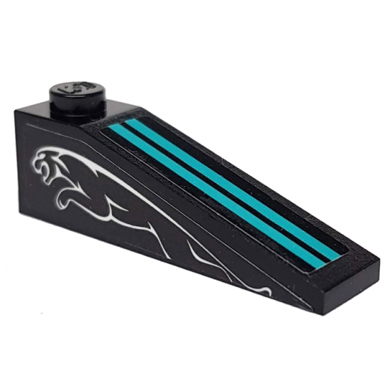 Slope 18 4 x 1 with Two Medium Azure Stripes and Leaping Jaguar on Black Background Pattern on Both Sides (Stickers) - Set 76898