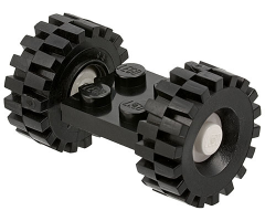 Wheel & Tire Assembly Plate, Modified 2 x 2 with Wheels White, with Black Tires 21mm D. x 9mm Offset Tread Medium (122c02 / 4084)