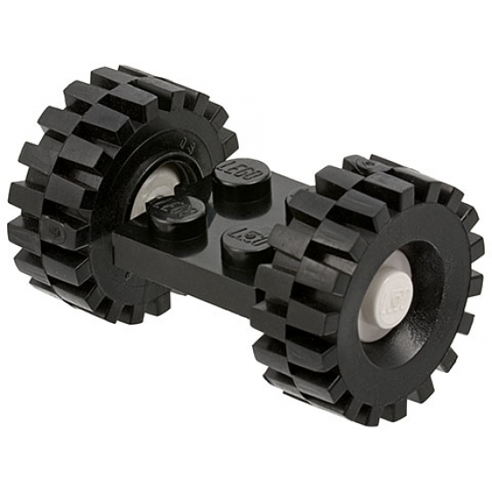 Wheel & Tire Assembly Plate, Modified 2 x 2 with Wheels White, with Black Tires 21mm D. x 9mm Offset Tread Medium (122c02 / 4084)