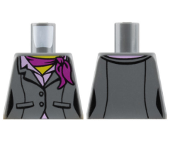 Torso Suit Jacket, Two Buttons, Pink Shirt and Magenta Scarf Pattern, Black Vertical Lines