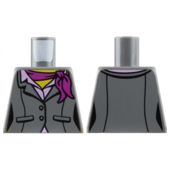 Torso Suit Jacket, Two Buttons, Pink Shirt and Magenta Scarf Pattern, Black Vertical Lines
