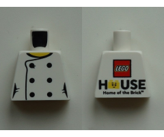 Torso Female Chef with 6 Black Buttons and Yellow Neck, 'LEGO HOUSE Home of the Brick' on Back Pattern