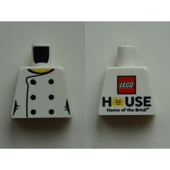 Torso Female Chef with 6 Black Buttons and Yellow Neck, 'LEGO HOUSE Home of the Brick' on Back Pattern