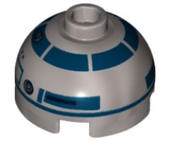 Brick, Round 2 x 2 Dome Top with Lavender Dots, Small Receptor and Dark Blue Pattern (R2-D2)