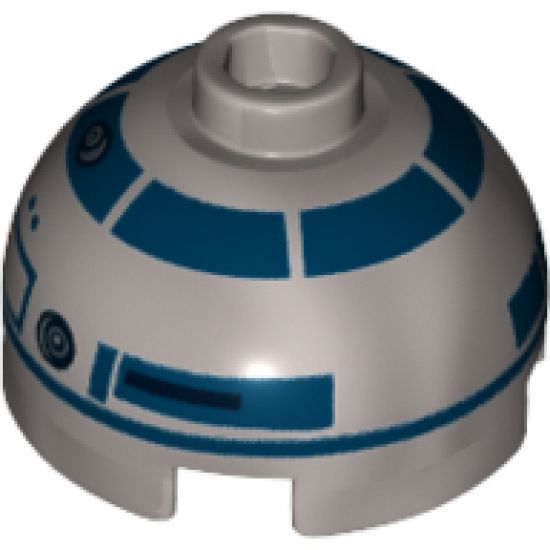 Brick, Round 2 x 2 Dome Top with Lavender Dots, Small Receptor and Dark Blue Pattern (R2-D2)