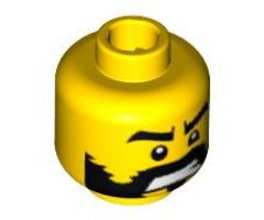 Minifigure, Head Beard Black with Ragged Edges, Black Eyebrows, Bared Teeth Pattern - Blocked Open Stud