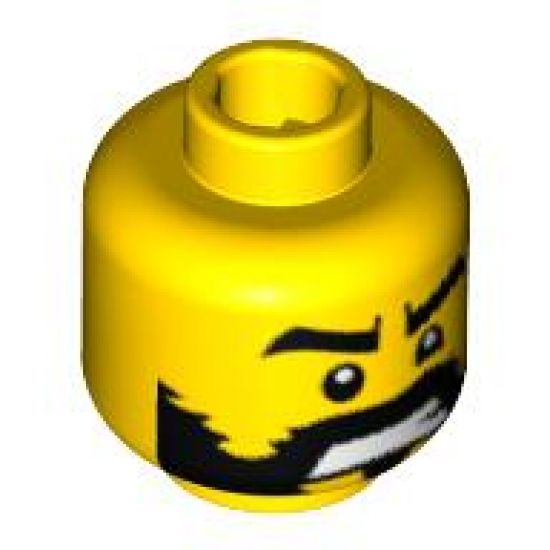 Minifigure, Head Beard Black with Ragged Edges, Black Eyebrows, Bared Teeth Pattern - Blocked Open Stud