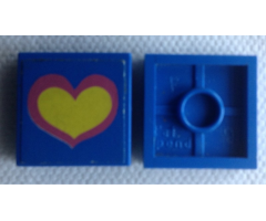 Tile 2 x 2 without Groove with Pink and Yellow Heart on Blue Background Pattern (Sticker) - Set 275-1