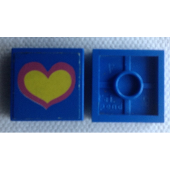 Tile 2 x 2 without Groove with Pink and Yellow Heart on Blue Background Pattern (Sticker) - Set 275-1