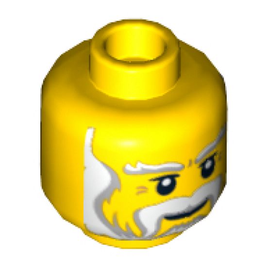 Minifigure, Head Beard Gray and White Full, Thick Moustache and Eyebrows Pattern - Hollow Stud