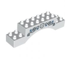 Duplo, Brick 2 x 10 x 2 Arch with Silver Vines with Leaves, Bright Light Blue Flowers and 'C' in Shield Pattern