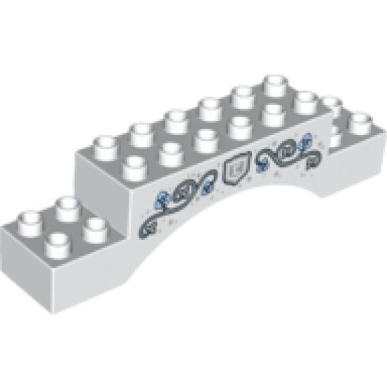 Duplo, Brick 2 x 10 x 2 Arch with Silver Vines with Leaves, Bright Light Blue Flowers and 'C' in Shield Pattern