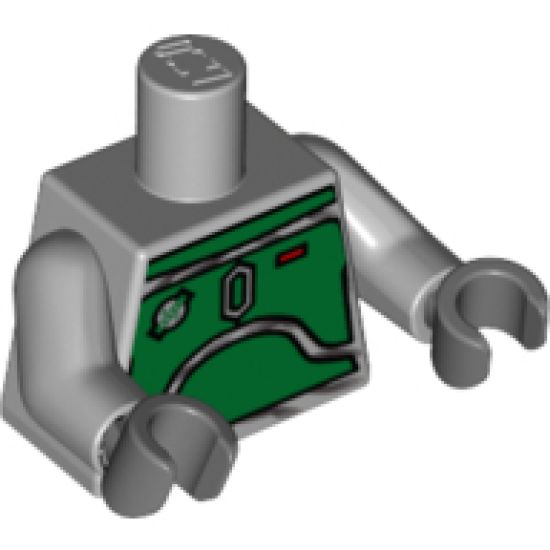 Torso SW Mandalorian Armor Plates Green Pattern (Boba Fett) / Light Bluish Gray Arms / Dark Bluish Gray Hands