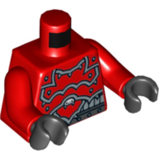 Torso Ninjago Red Armor and Silver Belt Pattern / Red Arms / Black Hands