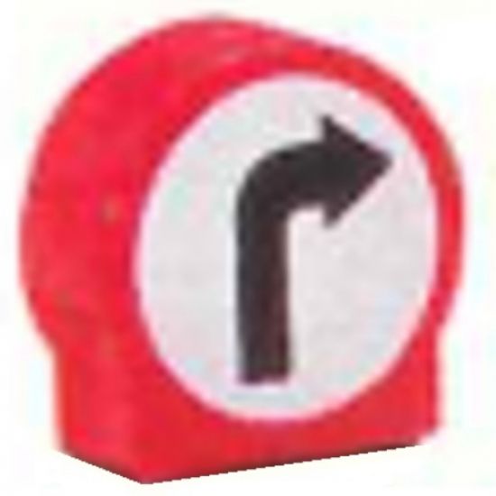 Duplo, Brick 1 x 3 x 2 Round Top Road Sign with Right Turning Arrow Pattern