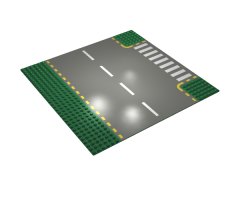 Baseplate, Road 32 x 32 6-Stud T Intersection with Dark Gray Road, Yellow Dashed Lines, and Crosswalk Pattern