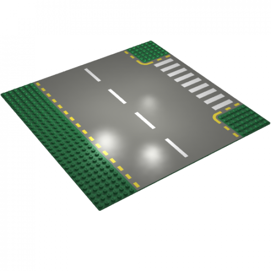 Baseplate, Road 32 x 32 6-Stud T Intersection with Dark Gray Road, Yellow Dashed Lines, and Crosswalk Pattern