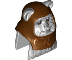 Minifigure, Head, Modified SW Ewok with Reddish Brown Hood with White Tooth Pattern