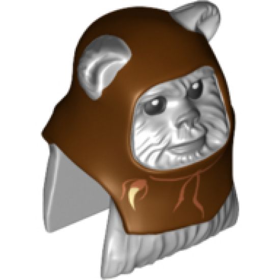 Minifigure, Head, Modified SW Ewok with Reddish Brown Hood with White Tooth Pattern