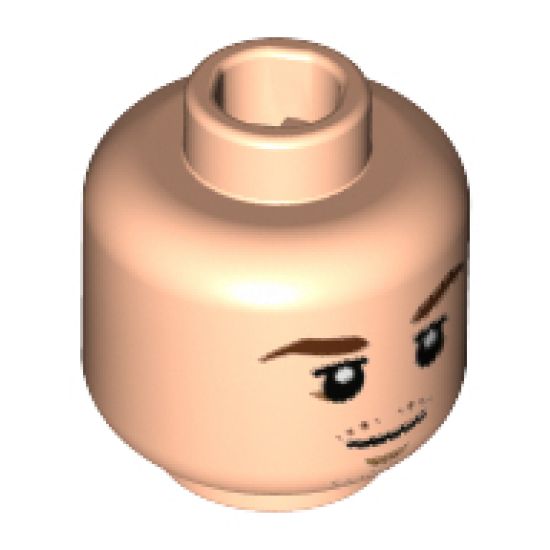Minifigure, Head Reddish Brown Eyebrows, Chin and Moustache Stubble, White Pupils Pattern (Mario Götze) - Hollow Stud