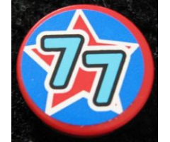 Tile, Round 2 x 2 with Red Star and '77' Pattern (Sticker) - Set 9094