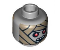 Minifigure, Head Dual Sided Alien with Gold Death Mask / Mummy Wrap with Red Eyes and Open Mouth Pattern - Blocked Open Stud