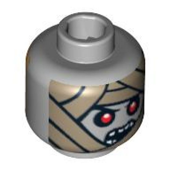 Minifigure, Head Dual Sided Alien with Gold Death Mask / Mummy Wrap with Red Eyes and Open Mouth Pattern - Blocked Open Stud
