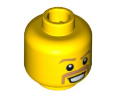 Minifigure, Head Dual Sided Brown Curved Eyebrows and Moustache, Happy / Scared Pattern - Blocked Open Stud