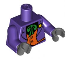Torso Batman Suit with Orange Vest, Green Tie, Yellow Flower Pattern / Dark Purple Arms / Dark Bluish Gray Hands